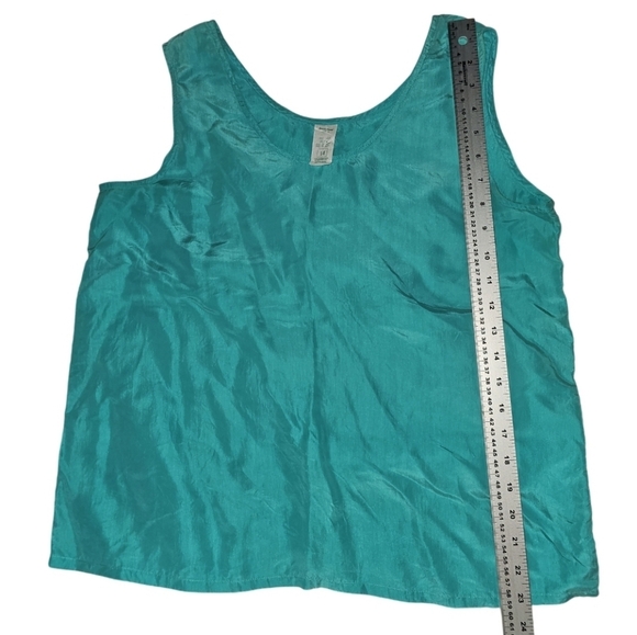 StMichael M&S Silk Blouse 70s Teal Turquoise Blue Europe 14 Vintage Top - Picture 5 of 6